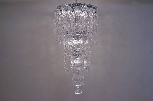 Angelo Mangiarotti style chandelier Murano glass chain link, chrome frame, Italian